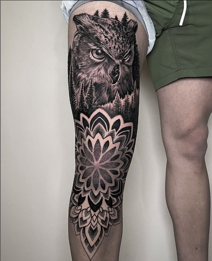 owl sleeve tattoos for girls