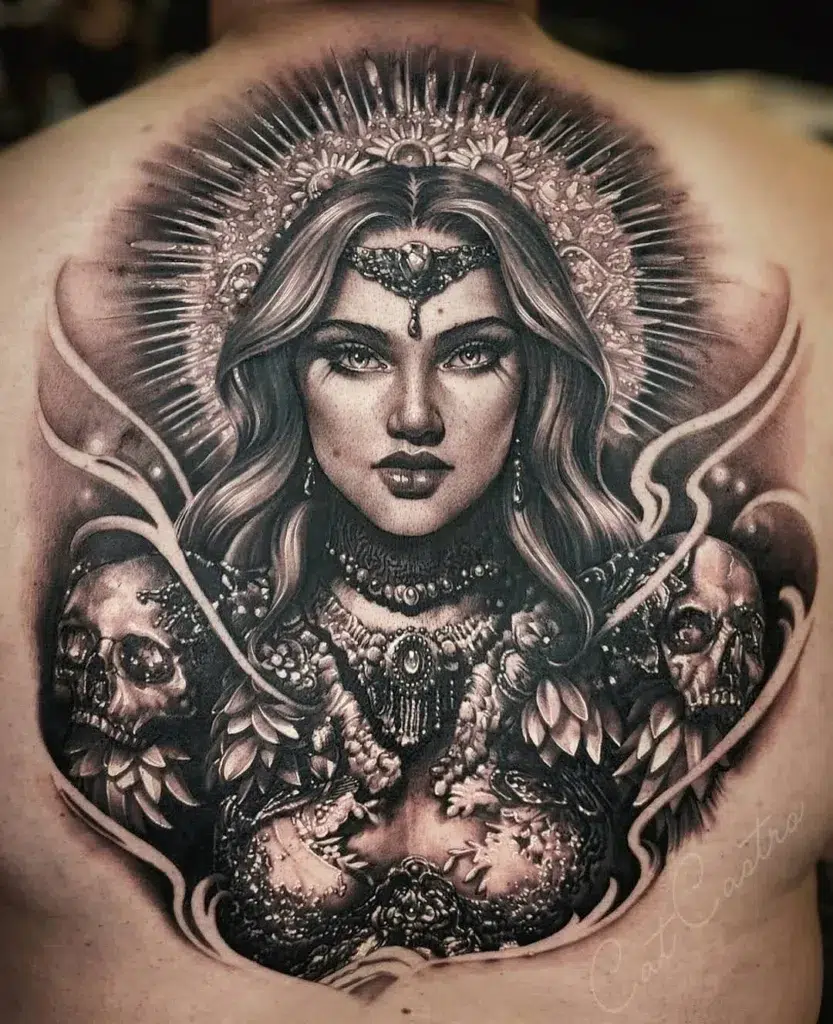 Black and grey tattoo realism portrait tattoo by Skin Design’s very own Cat Castro