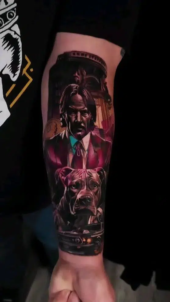 John Wick realism tattoo sleeve by Skin Design Tattoos resident artist in Nashville